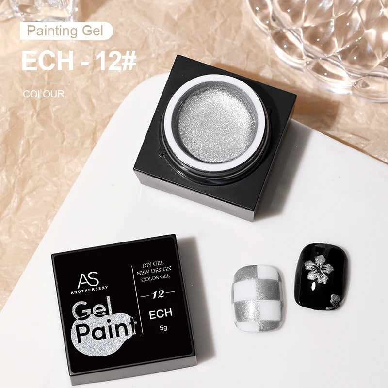 AS 5ml Silver Metallic Painting Liner Gel Polish Super Bright Mirror Gel Nail Polish Semi Permanent Lines French Nail