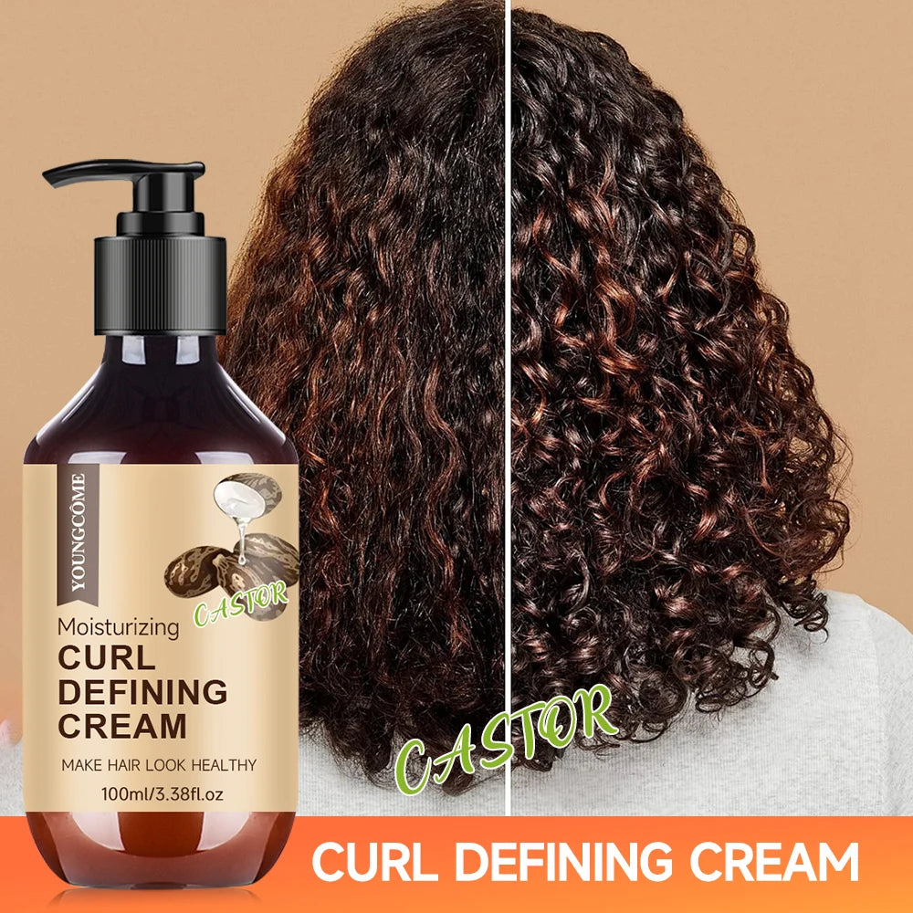 Castor Hair Care Oil Curl Defining Cream Set Non-stick Hydrates & eliminates frizz, Hair-Smoothing Anti-Frizz Cream to Define