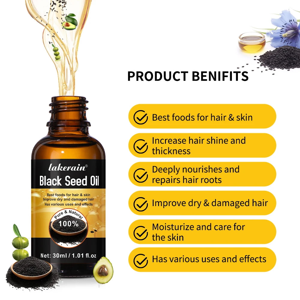 30ml Natural Black Seed Oil Serum Improve Dry&Frizzy Nourish And Repair Damaged Hair Essential Massage Oil Smooth Hair Skin Care