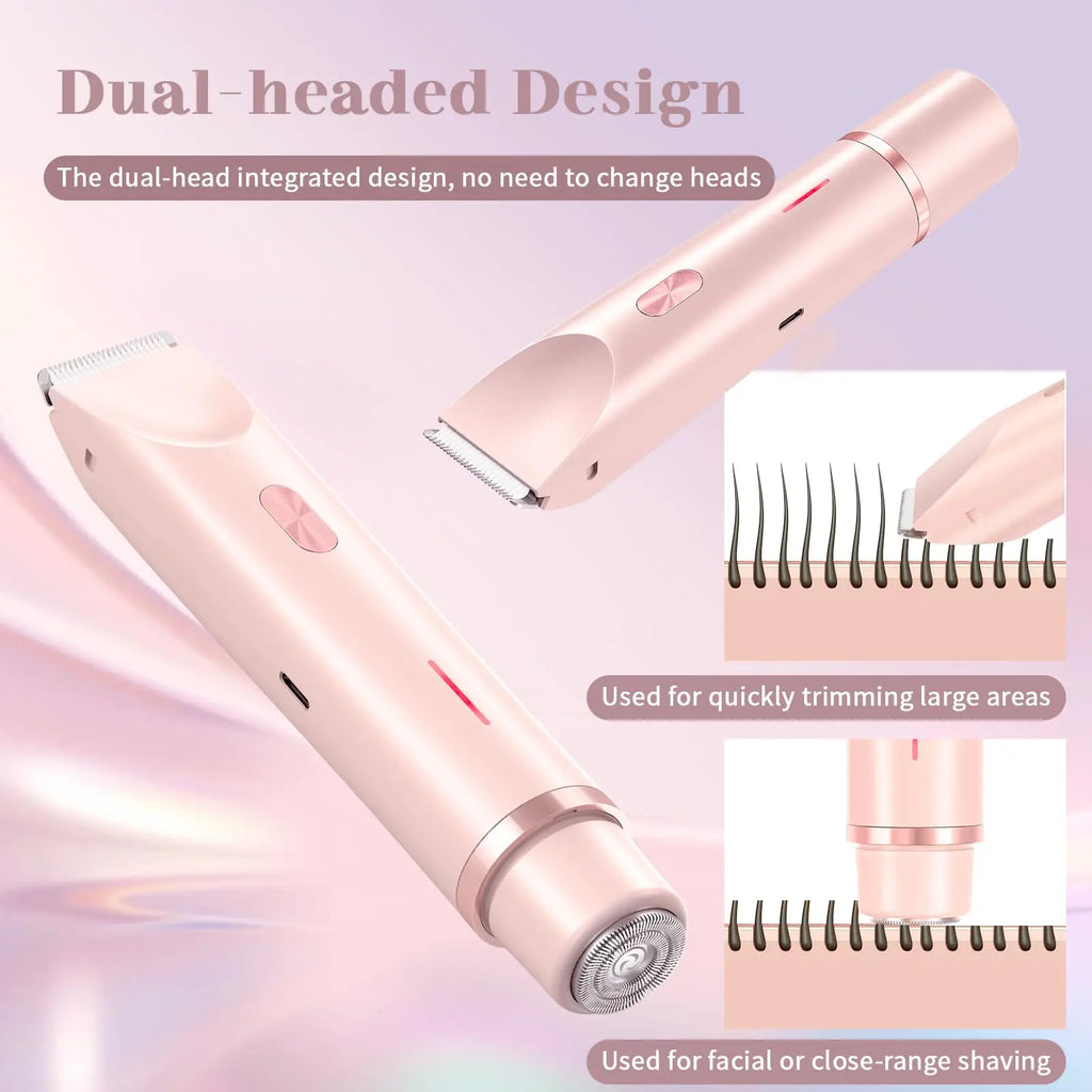 2 in 1 Double Head Dual Bikini Hair Trimmer Detachable Head Shaver Electric Shaver for Women Waterproof Wet &Dry Hair Razors