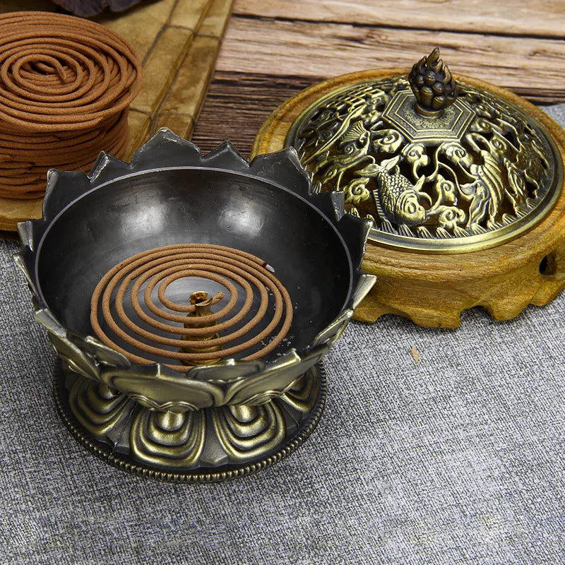Copper Tower Incense Burner Sandalwood Incense Burner Lotus Incense Burner Incense Plug Ornaments Buddhist Temple Home Interior
