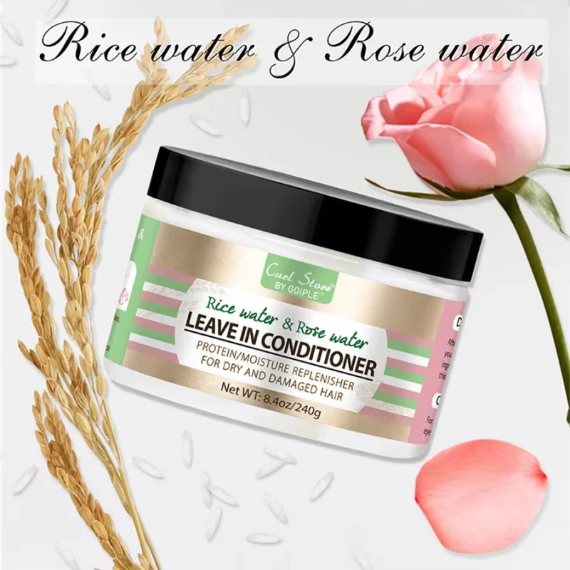 Rice Water and Rose Water Leave-In Conditioner Dry Frizzy Hair Hydrating Essence Cream Enhances Hair Elasticity & Luster Product