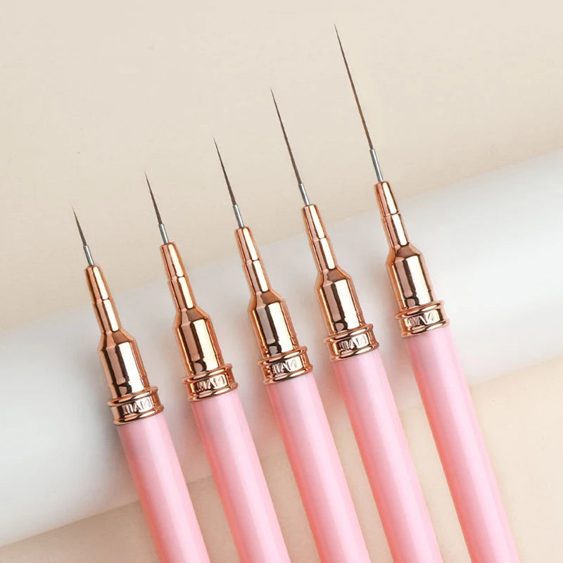 5pcs Nail Art Liner Brush Set UV Gel Nail Brushes Kits French Stripe Line Painting Drawing Flower Pen Professional Manicure Tool