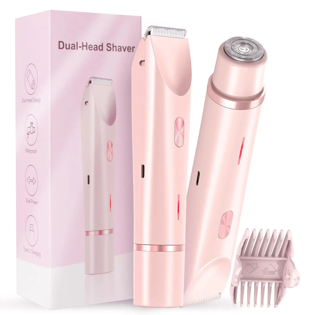 2 in 1 Double Head Dual Bikini Hair Trimmer Detachable Head Shaver Electric Shaver for Women Waterproof Wet &Dry Hair Razors