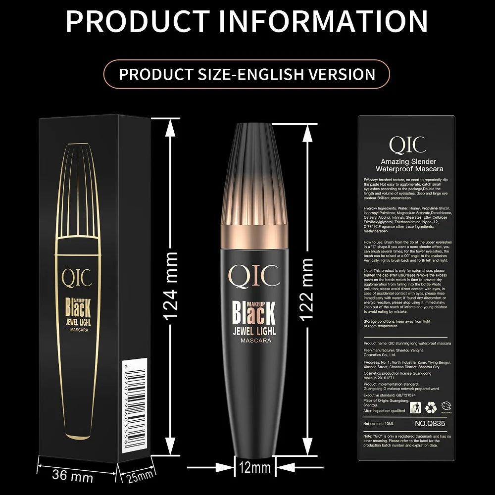4D Silk Fiber Mascara Black Natural Volume and Length Liquid Mascara with Fiber extending Thickening and Waterproof Smudge-proof