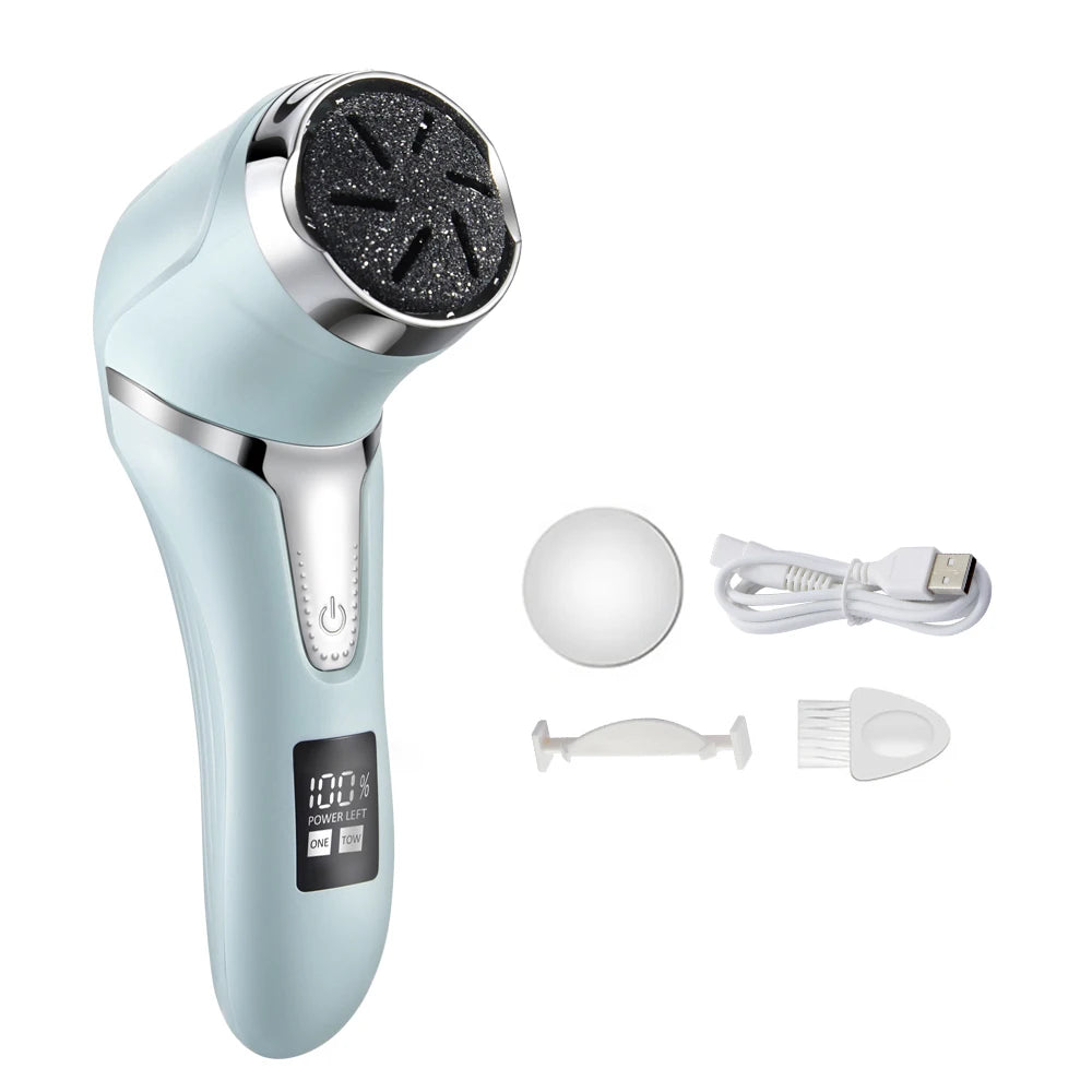 USB rechargeable professional foot care kit with LCD display, 2-speed, multiple heads for removing dead skin