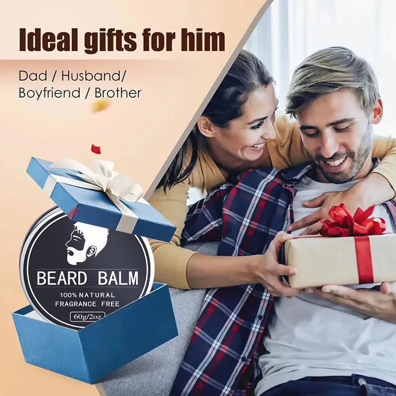 Beard Oil Set-Facial Beard Growth Oil Beard Wax Balm Natural Mustache Growing Essential Oil Beard Care Essence Oil Beard Cream