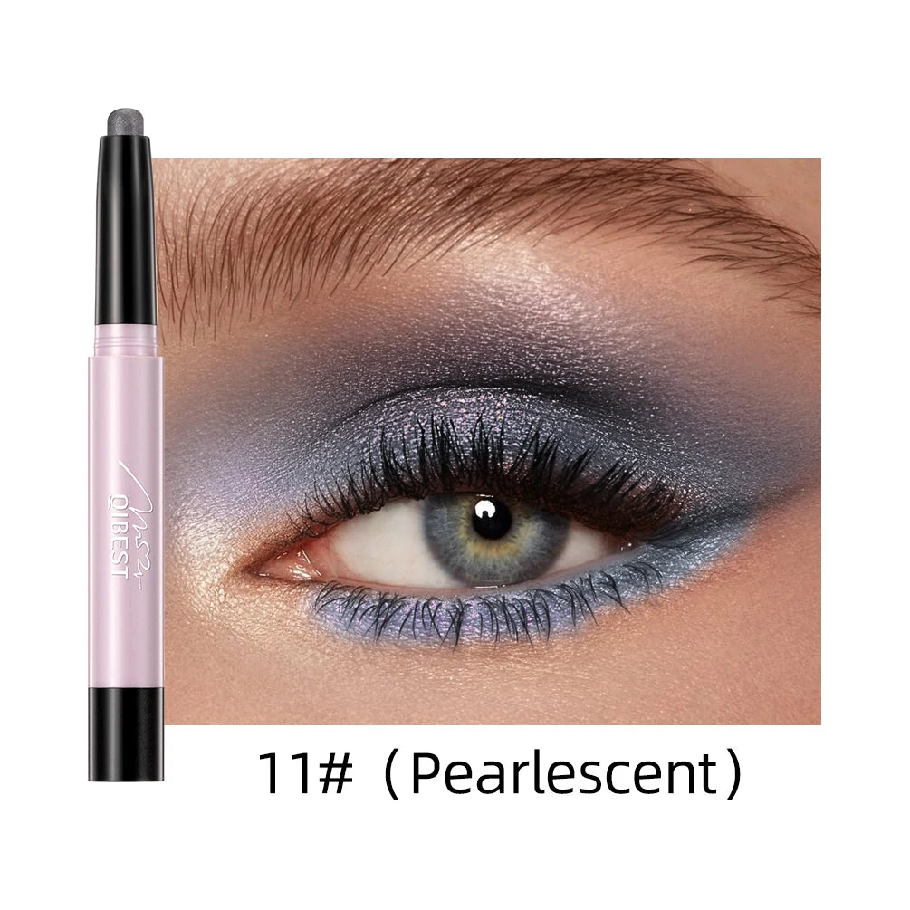 QIBEST Glitter Eyeshadow Stick Diamond Shimmer Waterproof Long Lasting 12 Colors Shiny Highlighter Makeup Eye Shadow Pencil