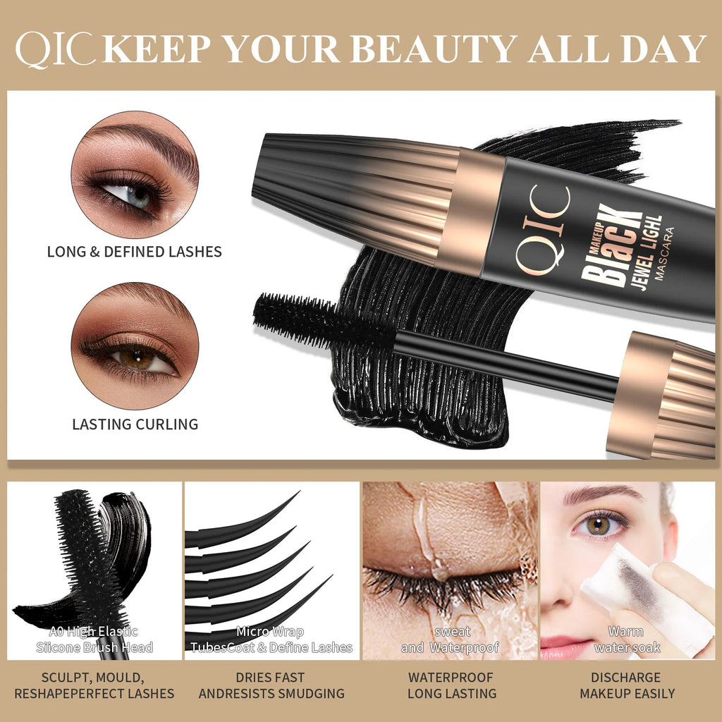 4D Silk Fiber Mascara Black Natural Volume and Length Liquid Mascara with Fiber extending Thickening and Waterproof Smudge-proof