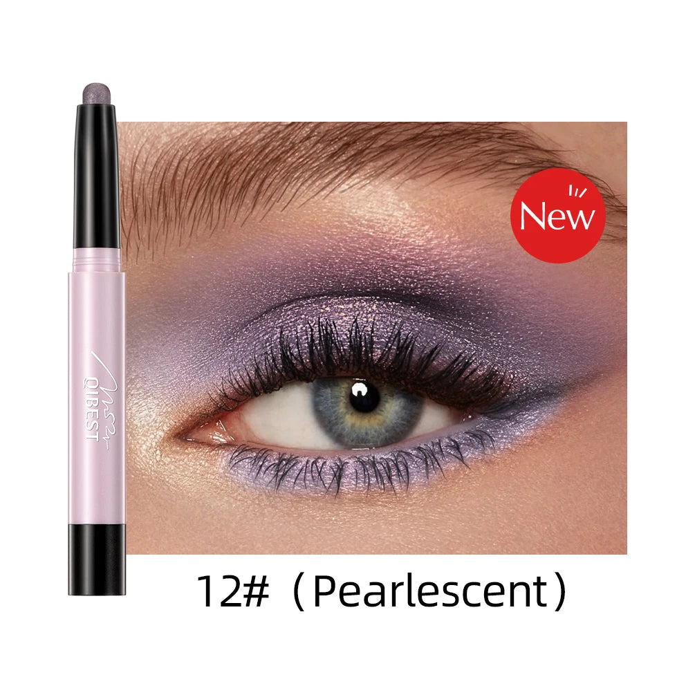 QIBEST Glitter Eyeshadow Stick Diamond Shimmer Waterproof Long Lasting 12 Colors Shiny Highlighter Makeup Eye Shadow Pencil