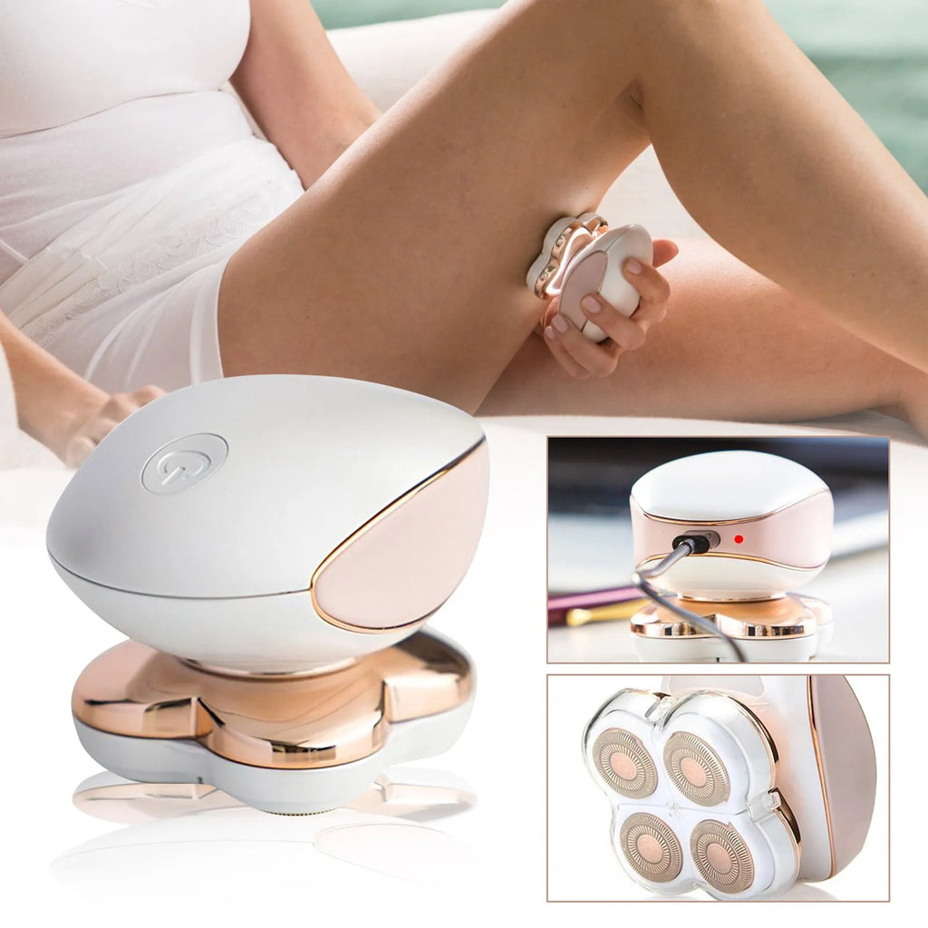 4 Heads Electric Women's Shaver, Portable Painless Hair Remover for Bikini Eyebrow Nose & Body,