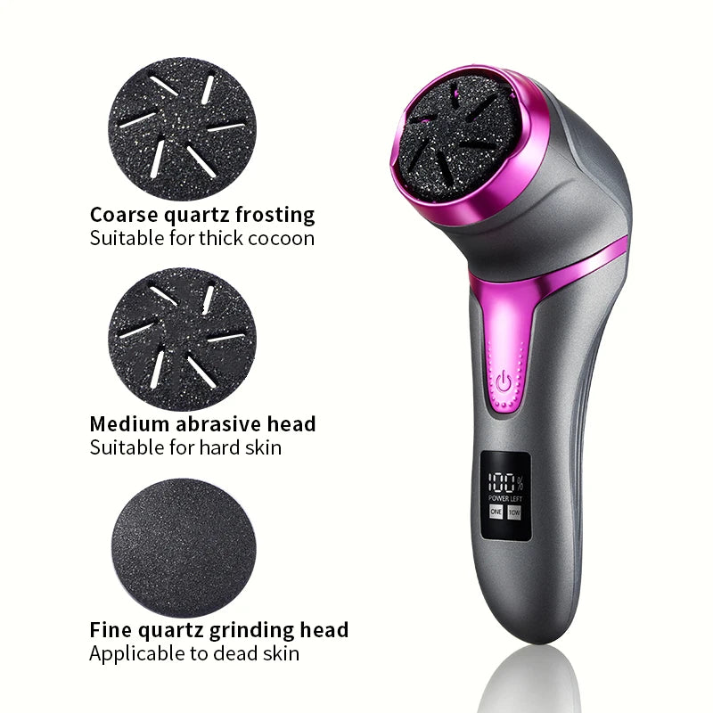 USB rechargeable professional foot care kit with LCD display, 2-speed, multiple heads for removing dead skin