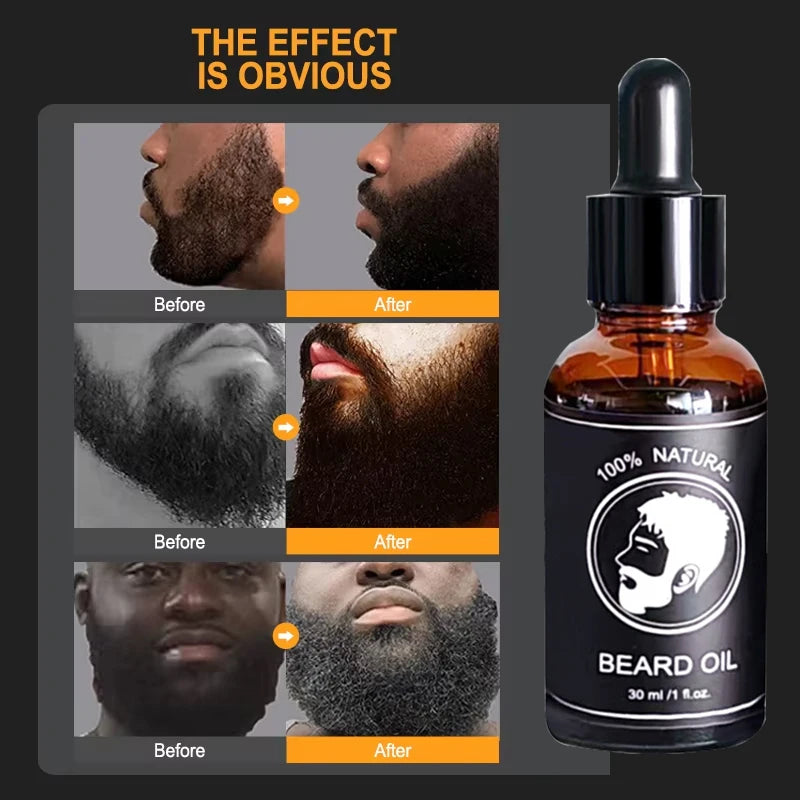 Beard Oil Set-Facial Beard Growth Oil Beard Wax Balm Natural Mustache Growing Essential Oil Beard Care Essence Oil Beard Cream