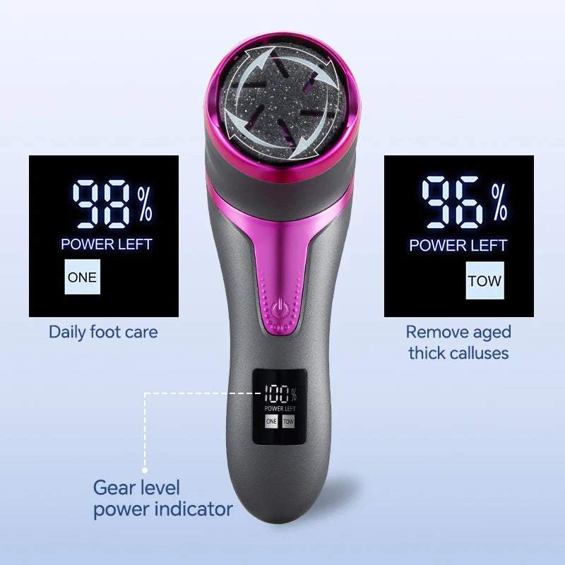 USB rechargeable professional foot care kit with LCD display, 2-speed, multiple heads for removing dead skin
