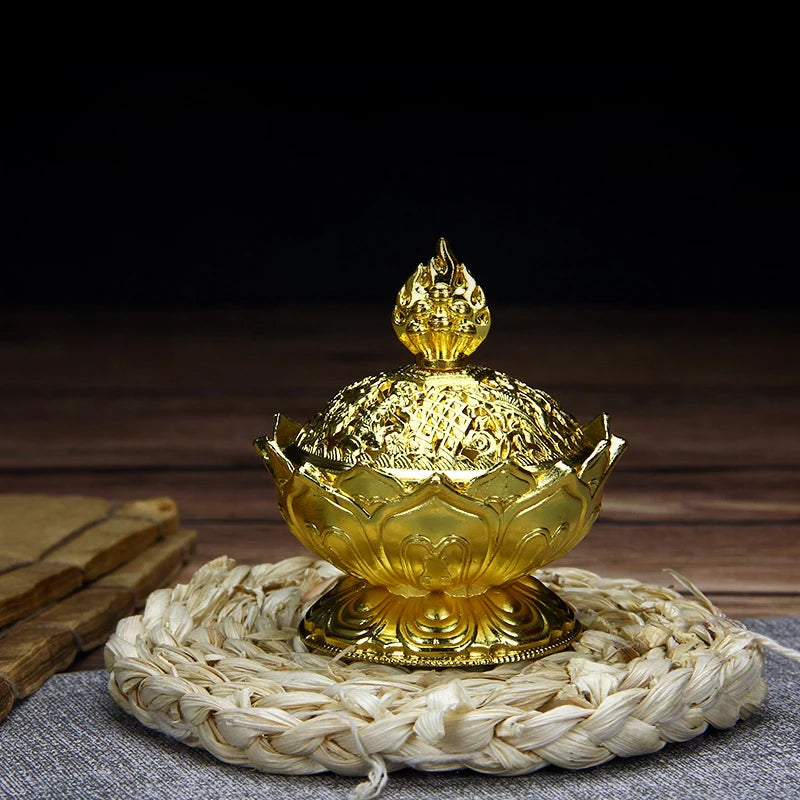 Copper Tower Incense Burner Sandalwood Incense Burner Lotus Incense Burner Incense Plug Ornaments Buddhist Temple Home Interior