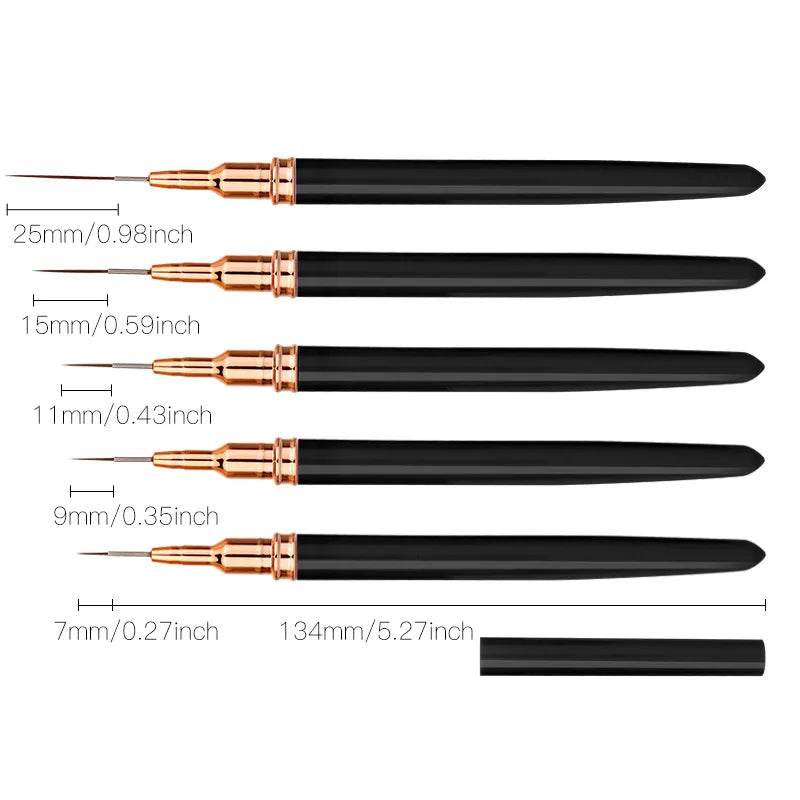 5pcs Nail Art Liner Brush Set UV Gel Nail Brushes Kits French Stripe Line Painting Drawing Flower Pen Professional Manicure Tool