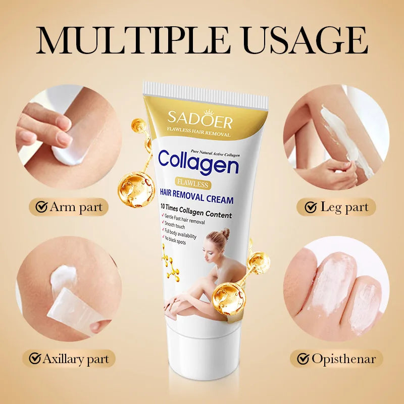 SADOER Collagen Ossein Hair Removal Cream Non Irritating Quick Whole Body Axillary Armpit Arm Leg Privates Hair Remover Creams