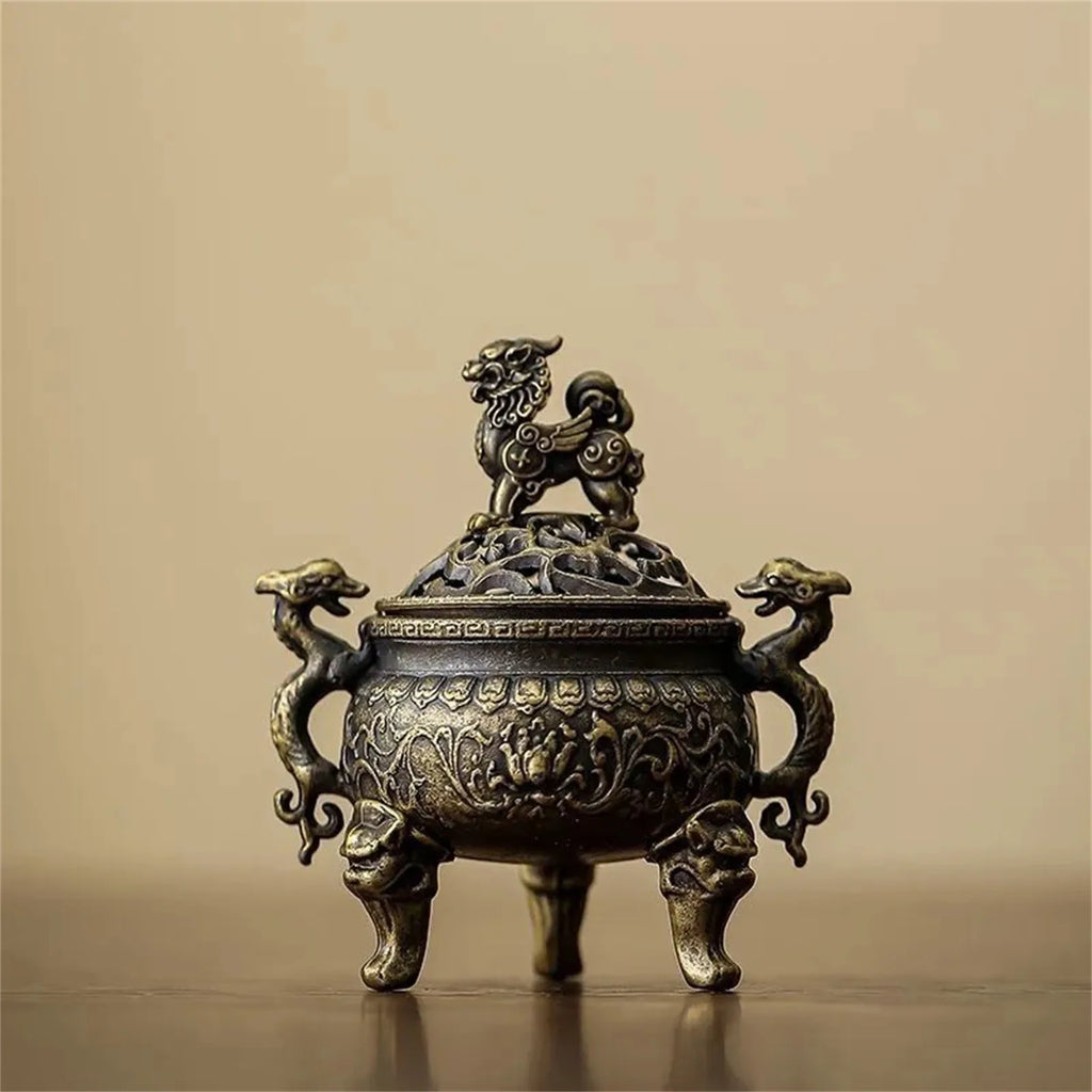 Vintage Alloy Incense Burner Stick Holder Three Legged Hollow Out Mini Sandalwood Censer Incense Burner Home Deco