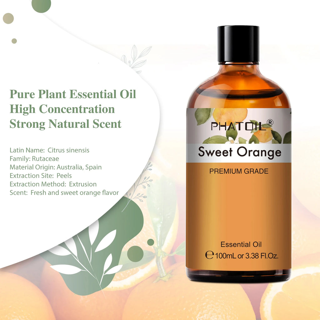 PHATOIL 100ml Sweet Orange Essential Oil For Diffuser Aromatherapy Premium Fragrance Essential Oils For Candle Making DIY Soap